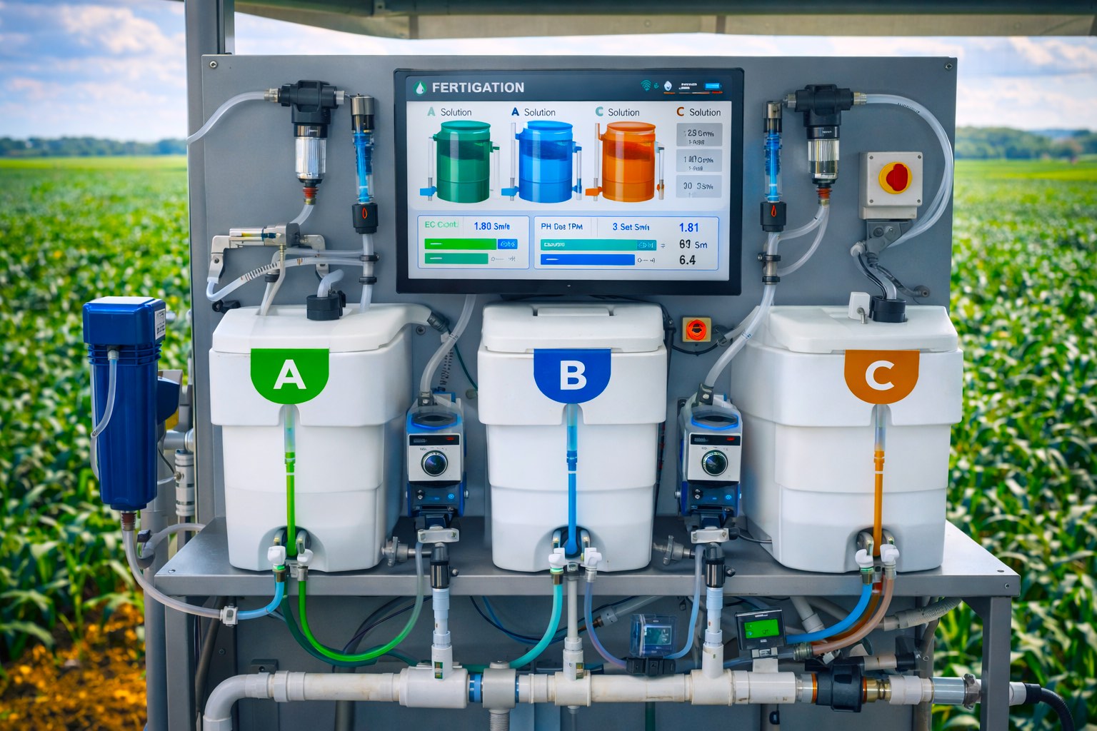 Fertigation mixing and dosing system